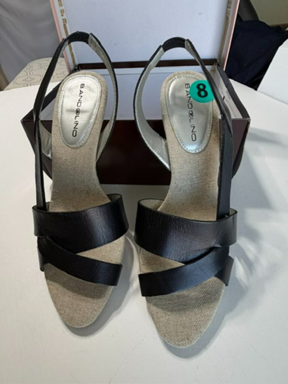BANDOLINO Black Strap Leather Slingback Heel Sandals open toe size 8